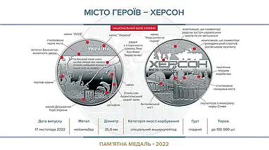 Набір з 6 пам`ятних медалей НБУ серії "Міста героїв" (Харків, Херсон, Маріуполь, Київщина, Охтирка, Волноваха), фото 4
