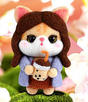 Набір для валяння Кішечка з напоєм + інструменти + брелок