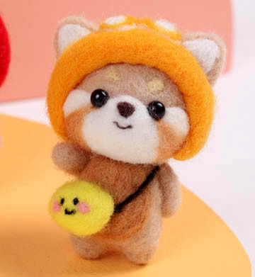 Набір для валяння з вовни брелок ведмежа Сюн Гарбуз + інструменти, фото 1