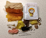 Набір для валяння з вовни брелок ведмежа Сюн Гарбуз + інструменти, фото 5