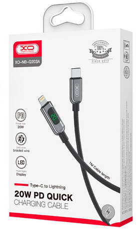 Кабель XO NB-Q203A Digital display data Lightning cable 20W Black, фото 3