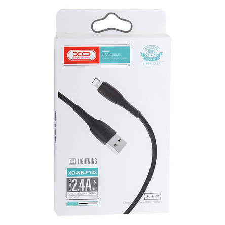 Кабель XO NB-P163 2.4A USB cable for Lightning 1M Black, фото 3