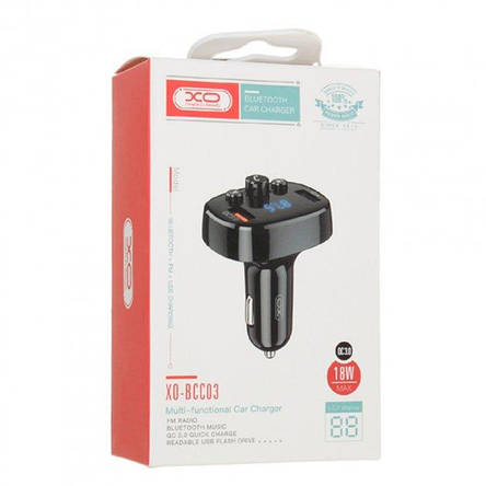 FM-трансмітер XO BCC03 car charger 18W Bluetooth + QC3.0 Quick Charger Black, фото 3