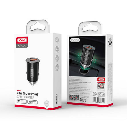 АЗП XO CC43 PD + QC3.0 45W super fast charging car charger Black, фото 3