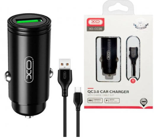 АЗП XO CC39 QC3.0 18W Car charger with Micro suit ( NB103 ) Black, фото 1