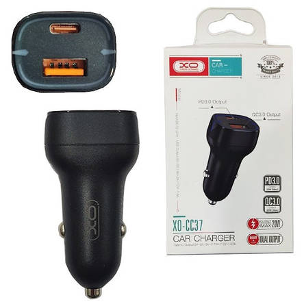АЗП XO CC37 PD QC3.0 20W Car charger Black, фото 3