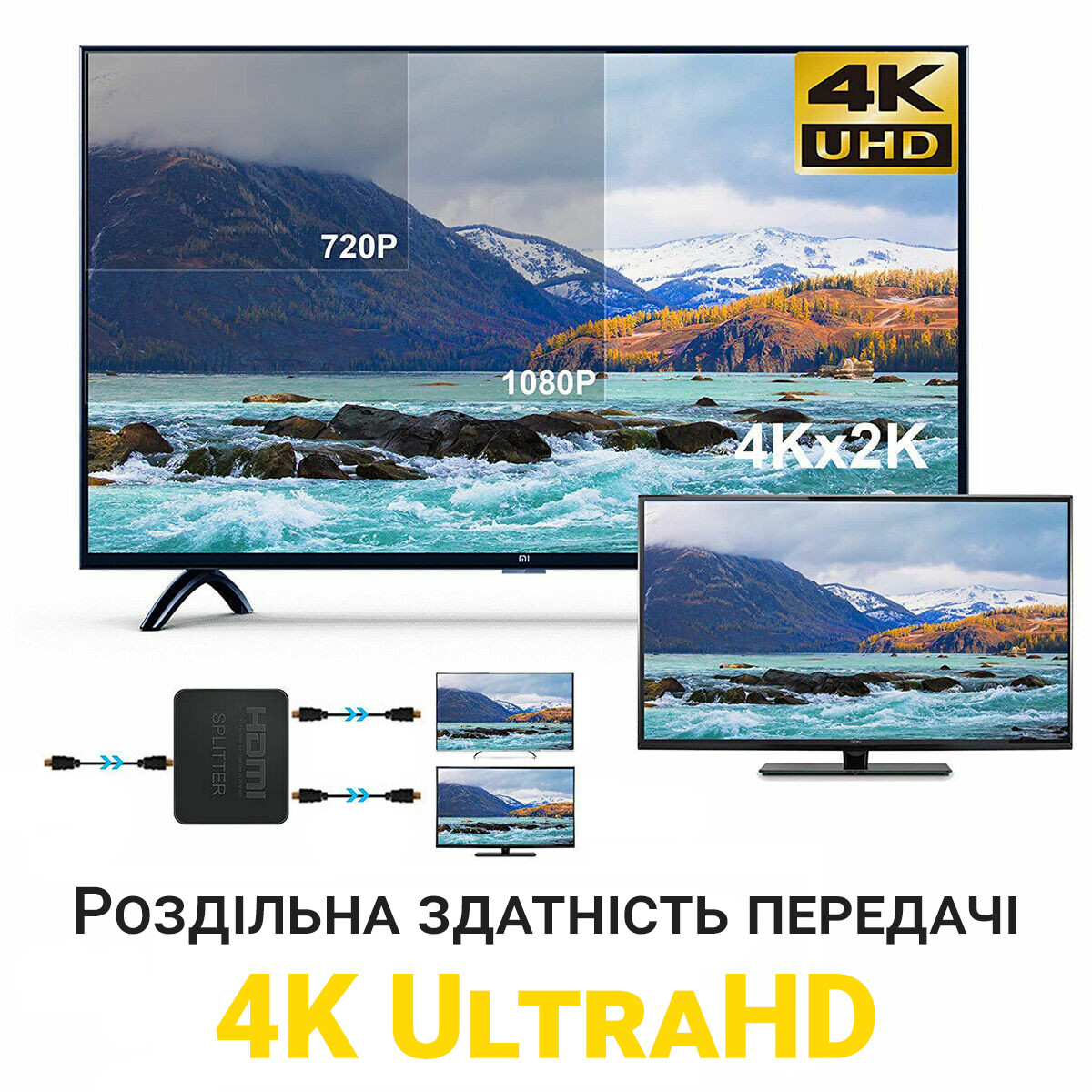 Двухпортовый HDMI сплиттер на 2 выхода Addap HVS-07, активный видеоразветвитель, 4К - фото 6 - id-p1719001437