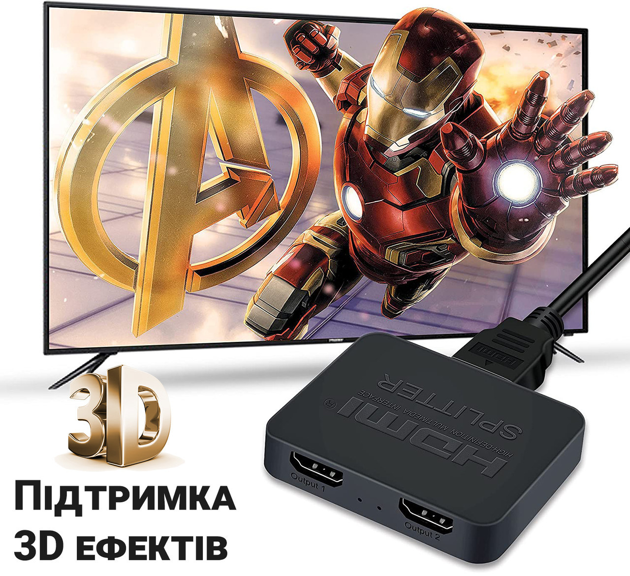 Двухпортовый HDMI сплиттер на 2 выхода Addap HVS-07, активный видеоразветвитель, 4К - фото 7 - id-p1719001437