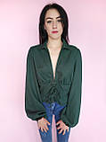 Блуза-топ на шнурівці Boohoo Зелена, фото 3