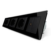 Розетка четырехместная комбинированная Силовая ТВ Livolo стекло черный