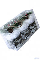 Набор ёлочных украшений Пенёк в снегу 10*6см, цвет - белый с зеленым, 3шт