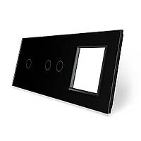 Сенсорная панель комбинированная для выключателя 3 сенсора 1 розетка 1-2-0 Livolo стекло черный