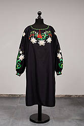 Чорна сукня жіноча з довгим рукавом - реглан, вишивка - авторська гладь, Бавовна.