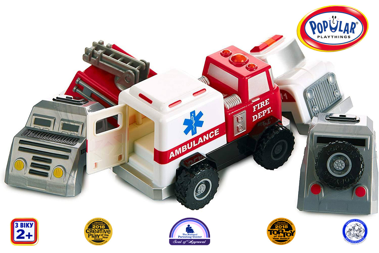 Конструктор для маленьких POPULAR Playthings Build-a-Truck Rescue рятувальні машинки (швидка, пожежна, поліція)