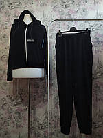 Жіночий велюровий спортивний костюм худі штани чорний оксамитовий домашній костюм 42