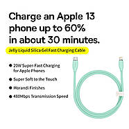 Кабель для швидкої зарядки Type-C на Lightning PD 20W BASEUS Jelly Liquid Silica Gel 1.2м (зелений), фото 3