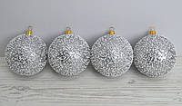 Новогоднее украшение шар Снегопад 8см серебро пачка