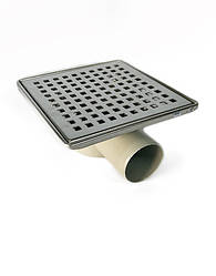 Душовий трап Line 10х10 см, корпус-пластик, решітка-нержавіюча сталь, горизонтальний вихід 50 мм