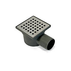Трап для душу ECO DRAIN 10x10 см, корпус - пластик, решітка - нержавіюча сталь, горизонтальний вихід 50 мм
