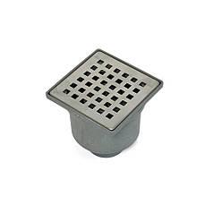 Трап для душу DRAIN KLEPPER 10x10 см, корпус - пластик, решітка - нержавіюча сталь, вертикальний вихід 50 мм