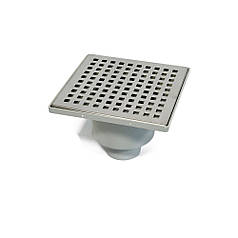 Трап для душу ECO DRAIN 15x15 см, корпус - пластик, решітка - нержавіюча сталь, вертикальний вихід 50 мм