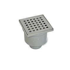 Трап для душу ECO DRAIN 10x10 см, корпус - пластик, решітка - нержавіюча сталь, вертикальний вихід 50 мм