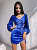 Красивий шовковий костюм верх з об'ємними рукавами та переплетенням на грудях міні спідниця з бахромою зі страз Kb1398, фото 6