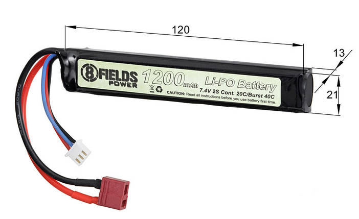 Акумулятор Li-Po 1200mAh 7,4V 20/40C — T-CONNECTOR [8FIELDS] (для страйкболу), фото 3
