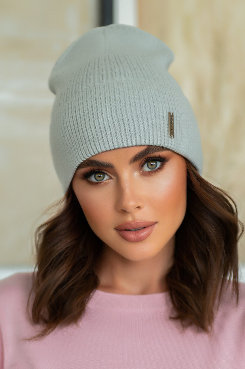 Молодіжна жіноча шапка з відворотом Snijana, світло-сіра, фото 1