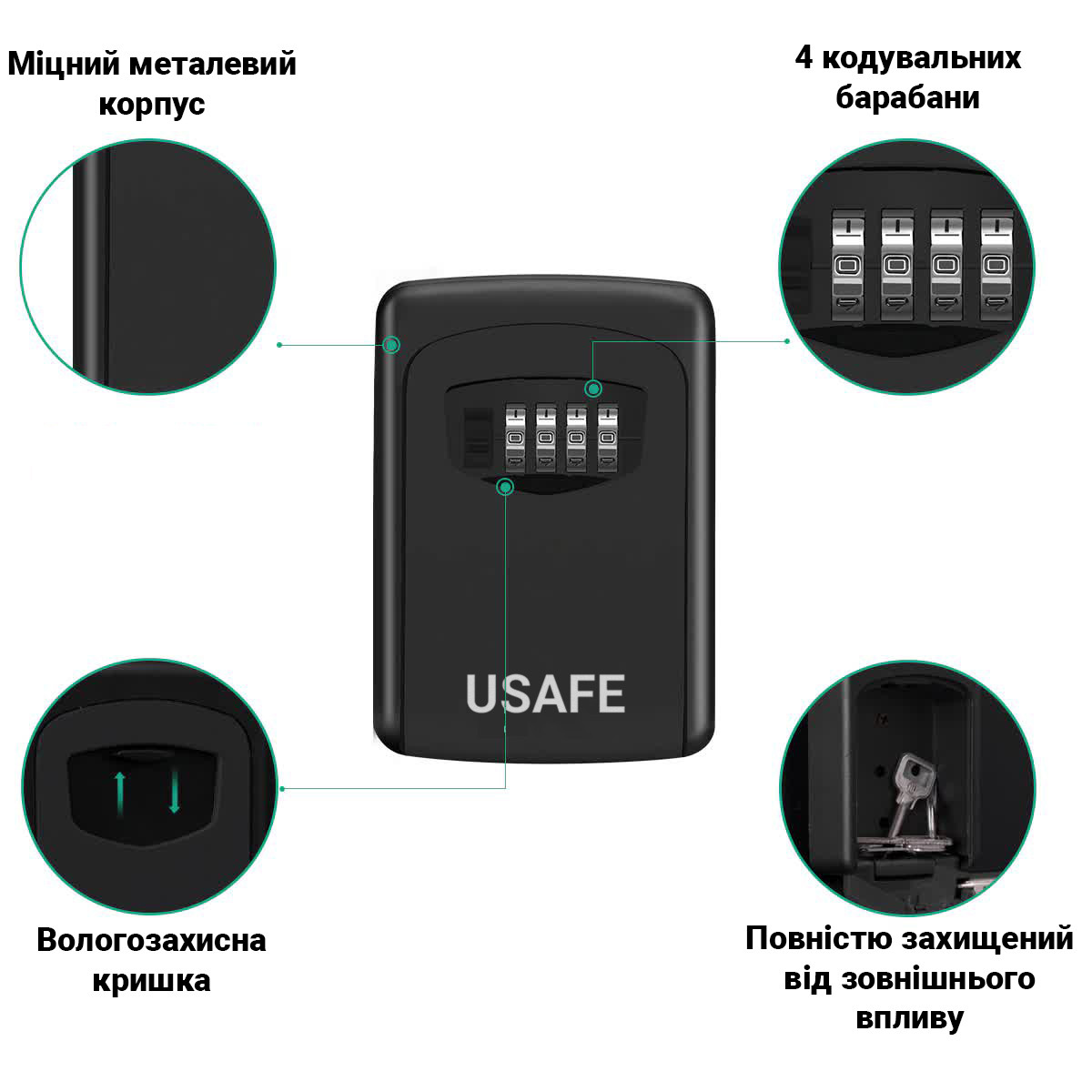 Антивандальный наружный мини сейф для ключей uSafe KS-04, с кодовым замком, настенный, Черный - фото 5 - id-p1452060054