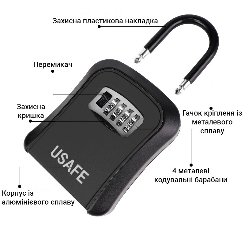 Подвесной металлический мини сейф для ключей uSafe KS-05, с крючком и паролем, Черный - фото 6 - id-p1498316599