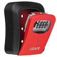 Антивандальный наружный мини сейф для ключей uSafe KS-03, с кодовым замком, настенный, Красный