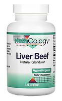 Nutricology, говяжья печень, liver beef, натуральная вытяжка из железы, 125 растительных капсул