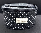 Косметичка каркасна жіноча текстильна чорна в горох, органайзер дорожній з ручкою на блискавці 20х15.5х12 см, кейс для косметики, фото 2