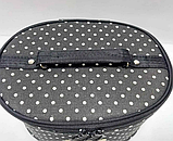 Косметичка каркасна жіноча текстильна чорна в горох, органайзер дорожній з ручкою на блискавці 20х15.5х12 см, кейс для косметики, фото 4