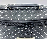 Косметичка каркасна жіноча текстильна чорна в горох, органайзер дорожній з ручкою на блискавці 20х15.5х12 см, кейс для косметики, фото 6