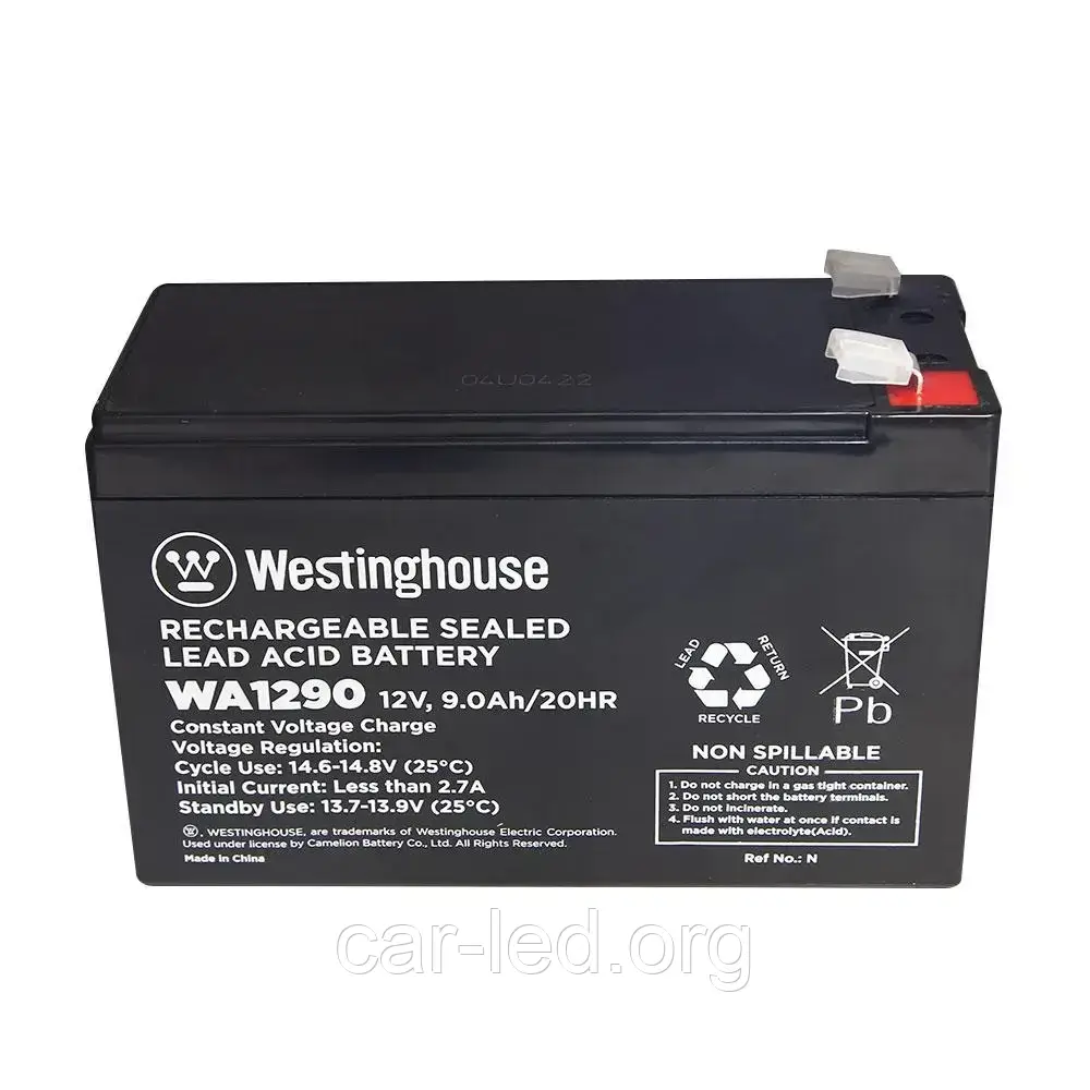 Свинцево-кислотна акумуляторна батарея Westinghouse 12V, 9Ah, terminal F2, 1шт 94*65*151 мм