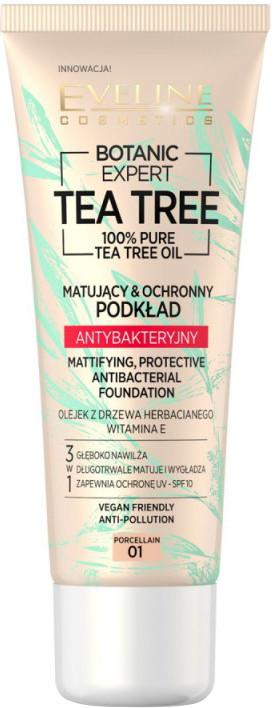 Крем матуючий антибактеріальний тональний 3в1 Eveline Botanic Expert 01 Porcelain 30 мл (5903416021629)