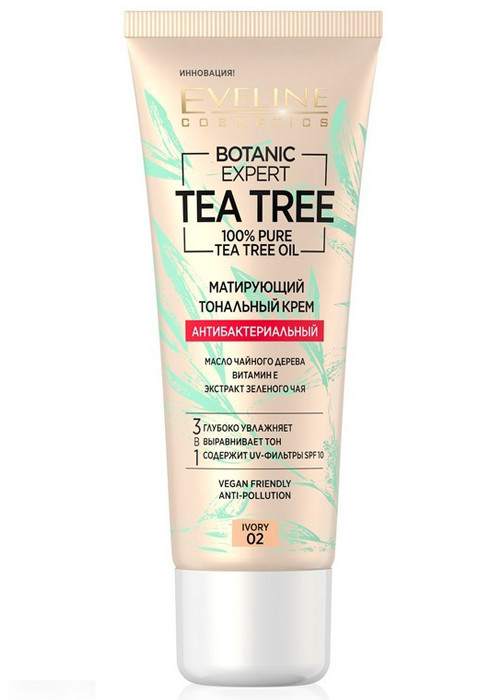 Крем матуючий антибактеріальний тональний 3в1 Eveline Botanic Expert #02 IVORY 30мл (5903416021636)