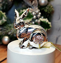 Фірмова срібляста фігурка кролика з рожевими кристалами Swarovski "Кролик". Сувенір символ 2023 року