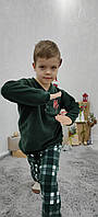 Гарна та якісна тепла флісова дитяча піжама для хлопчика (штани і кофта) Зелена клітинка