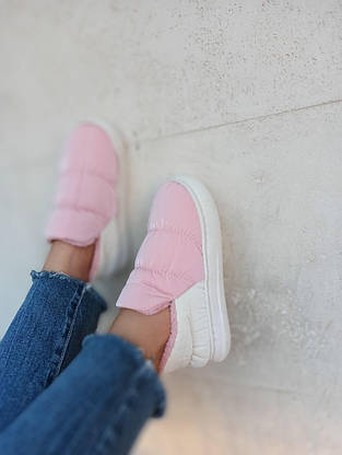 Уги дутики стьобані автоледі Рожеві зимові UGG Pink короткі сліпони мокасини жіночі теплі, фото 5