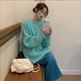 Подовжений светр жіночий оверсайз теплий бірюза, фото 4