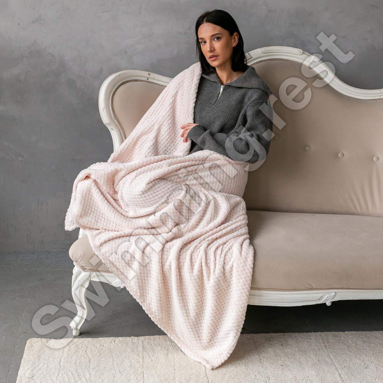 Плед Покривало мікрофібра "Бамбук"  180х200 см Молочний, фото 1