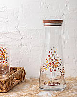 Скляний графін ваза з дерев’яною кришкою осіннє листя