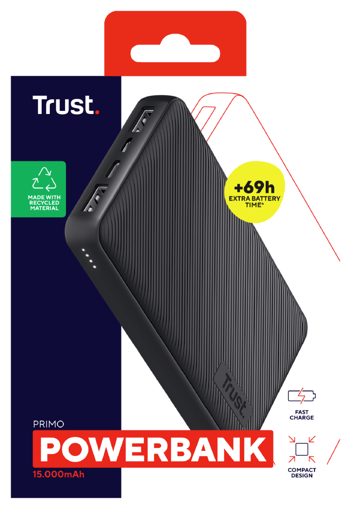 Повербанк 15000 mAh Trust Primo ECO Powerbank чорний, павербанк, ціна ...