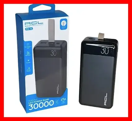 Зовнішній акумулятор Power Bank ACL PW-15 30000mAh /2xUSB/Type-C/Micro/ Black, фото 1