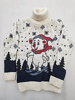Белый новогодний свитер с мишкой для мальчиков 2,3,4,5,6 лет