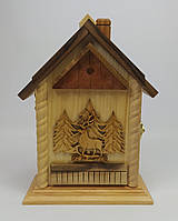 Ключниця настінна дерев'яна ручної роботи"Будиночок" на шість гачків