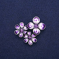 Брошь кулон Цветы с Аметистом и фиолетовой эмалью, серебристый металл 36х46мм
